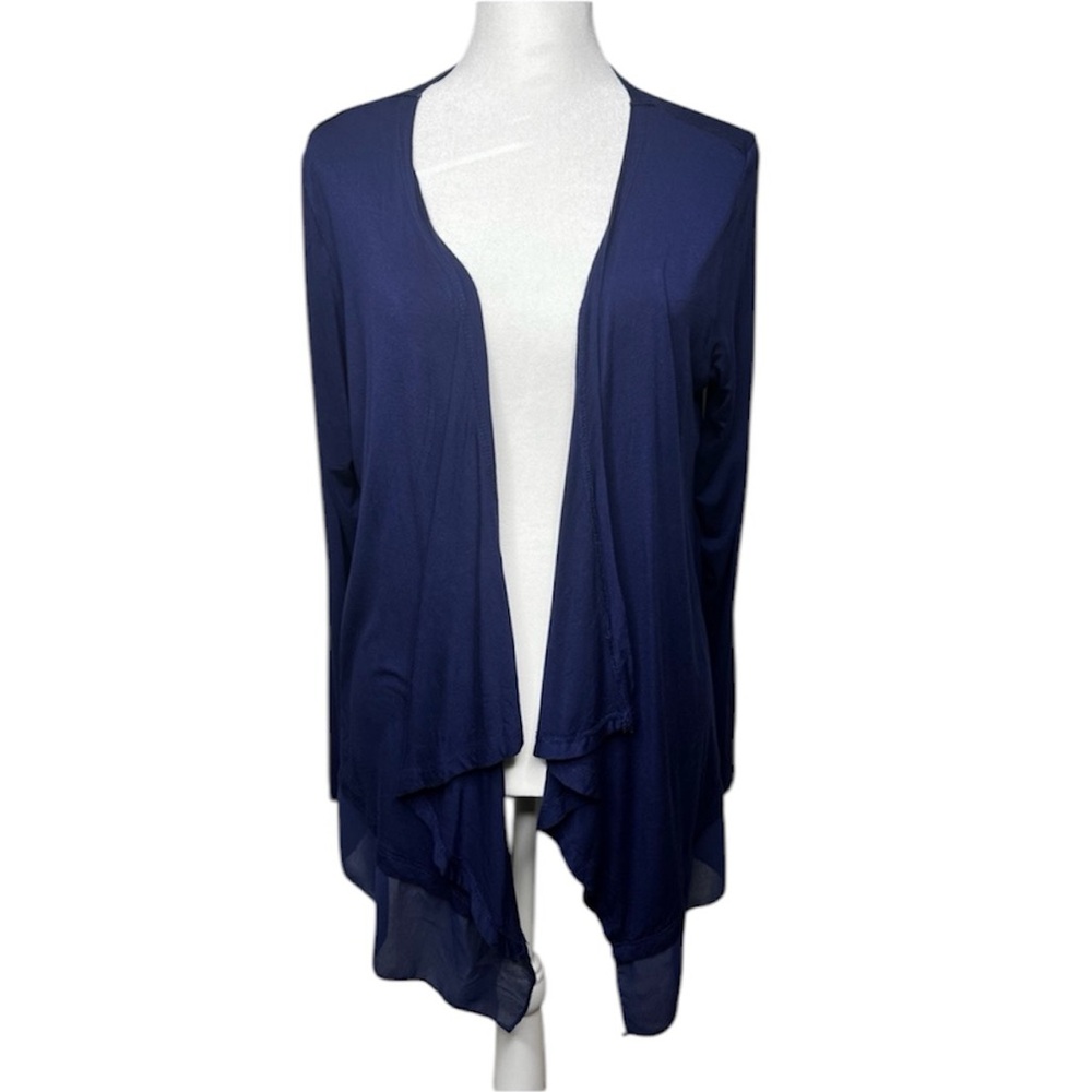 Dana Buchman Womens Long Sleeve Waterfall Cardigan  Blue Size Medium